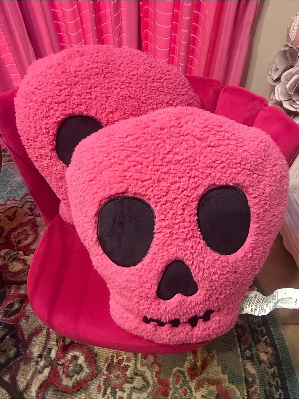 Pink Fuzzy Skull Throw Pillow (2 pillows)